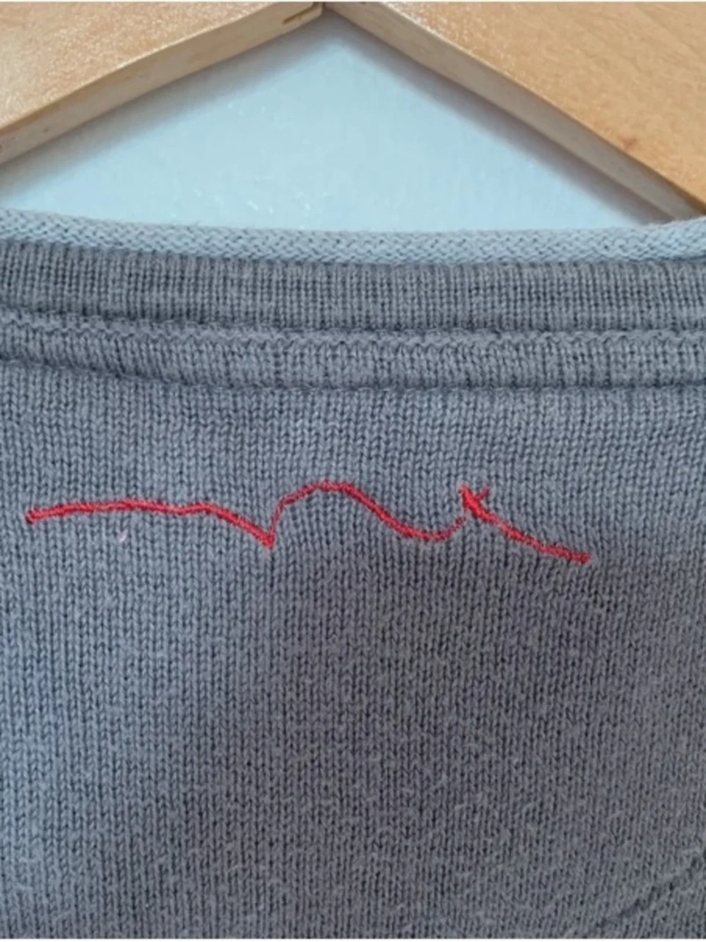 Men's Gray V-Neck Sweater with Blue Elbow Patches